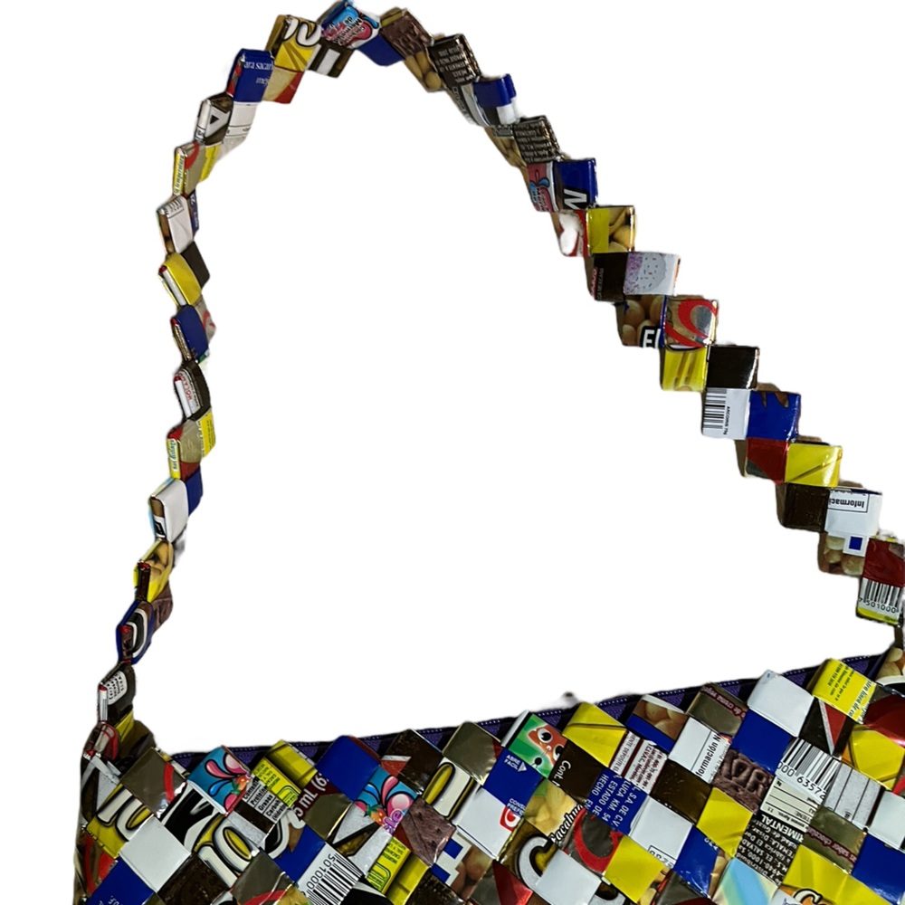 Vintage Y2K Candy Wrapper Purse Recycled Spanish Language Text Multicolor - Picture 5 of 5